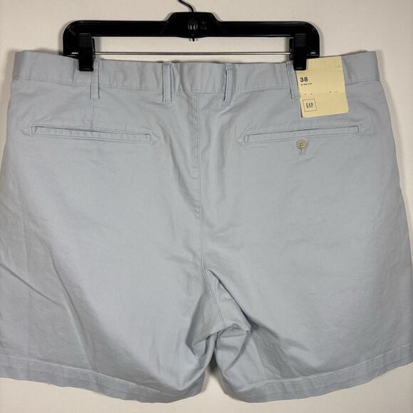 GAP Light Blue Clean Cut Flat Front 100% Cotton Shorts Men 38 Khaki Chino 7" - Picture 2 of 8